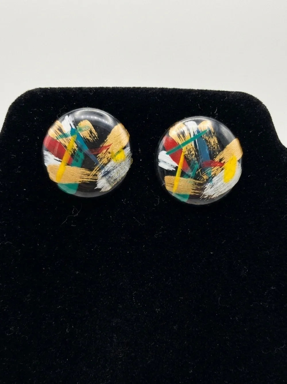 Abstract Painted Round Stud Earrings Handcrafted Lightweight Statement Jewelry